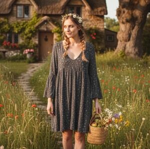 Denim Supply Ralph Lauren Womens Dark Cottage Peasant Dress Large Floral Boho